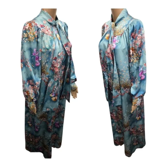 VTG 70s Christian Dior Canada Floral Maxi Robe Lavallière Gown Size S - Picture 8 of 10